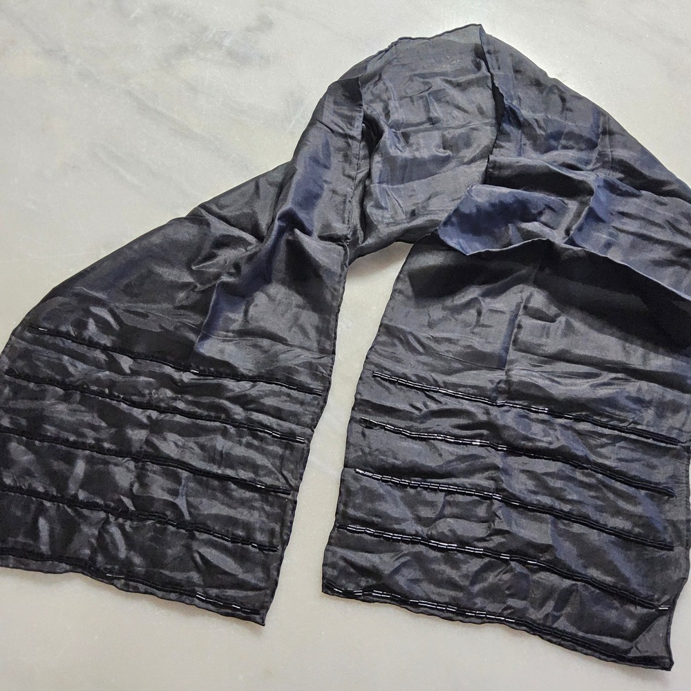 Black Beaded Scarf Evening Wrap‎ Shawl Formal Occasion Accessory